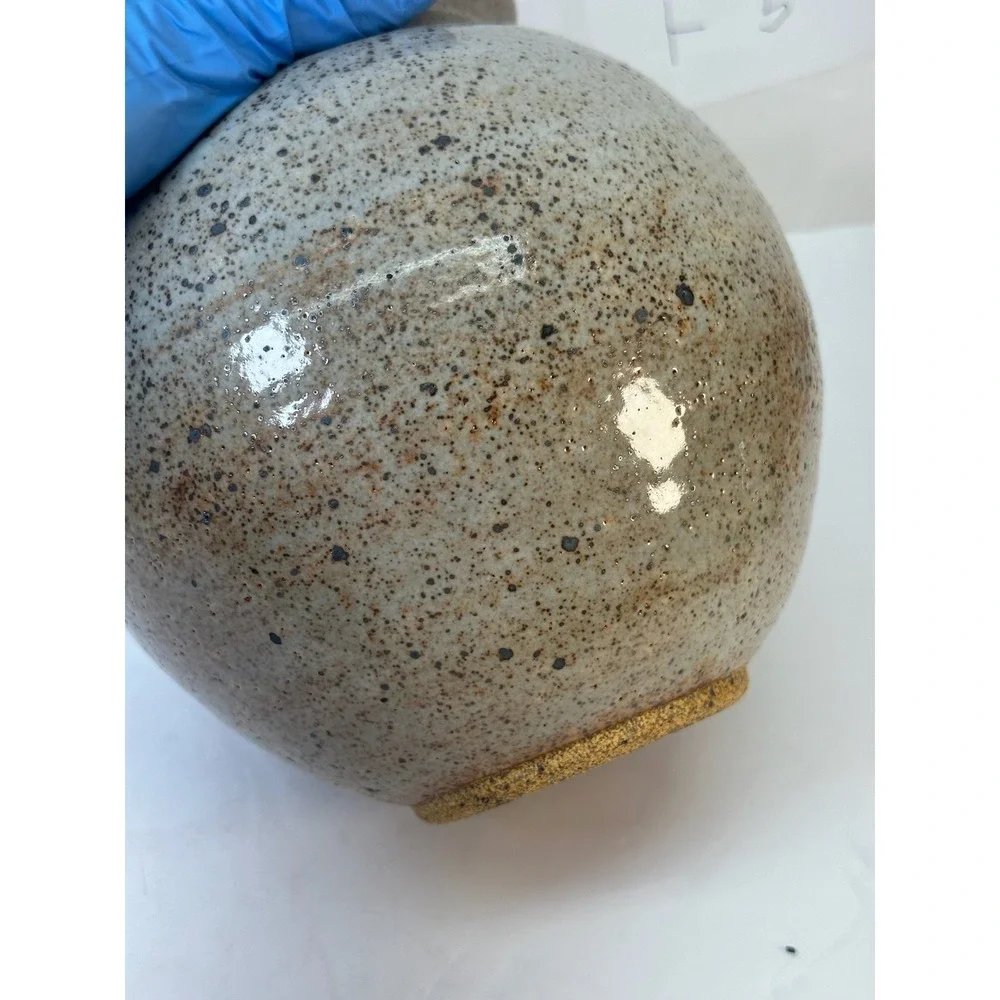 Rustic Artisan Speckled Stoneware Pottery Vase Round Bulbous Home Decor F5